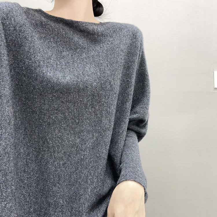 Women's European-Style Loose One-Shoulder Cashmere Sweater - Soft, Versatile Batwing Knit Pullover for Autumn/Winter