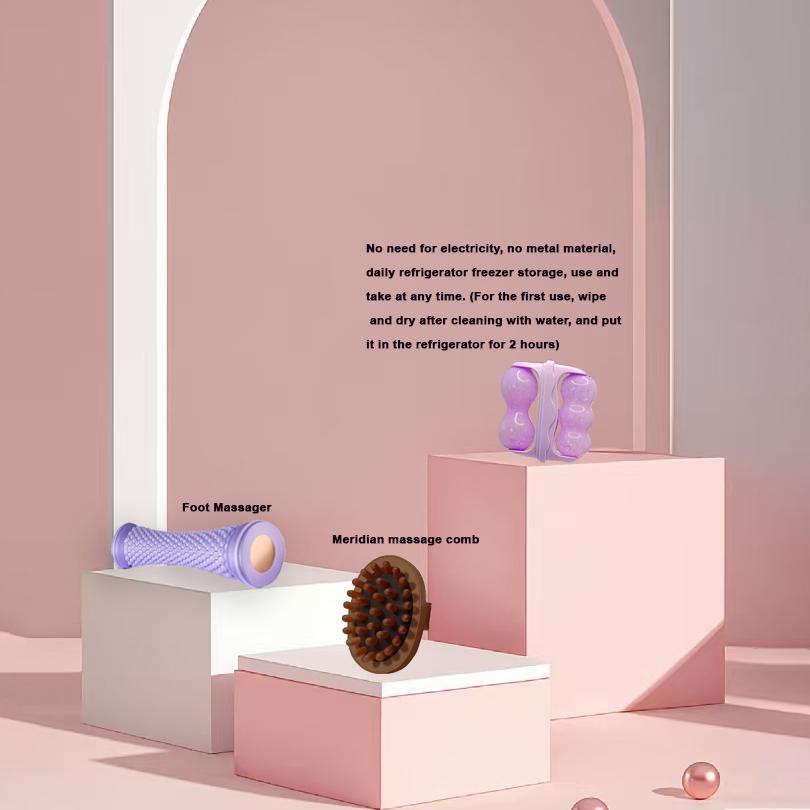 Massage Set with Facial Ice Roller, Body Meridian Massage Comb, and Foot Massage Wheel for All-around Massage
