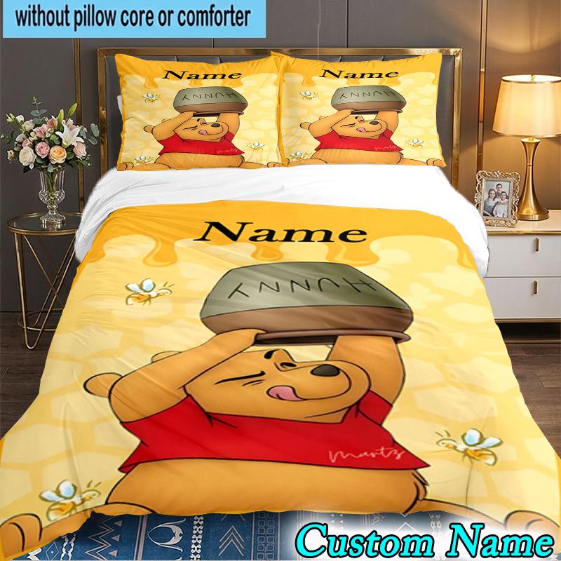 3PCS Custom Name Cartoon bear Bedding Set Printed Duvet Cover Closure Includes 1 Duvet Cover & 2 Pillowcases for All Seasons Bedroom Decor