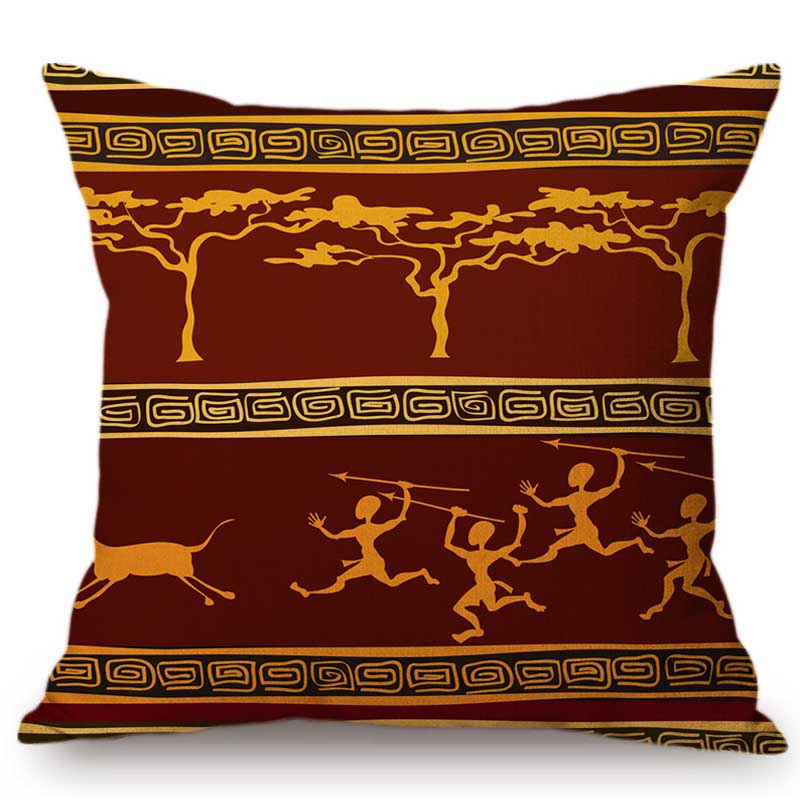 Exotic Africa Design Pattern African Hunting Animals Geometric Decorative Sofa Throw Pillow Case Cotton Linen Chair Cushion Case