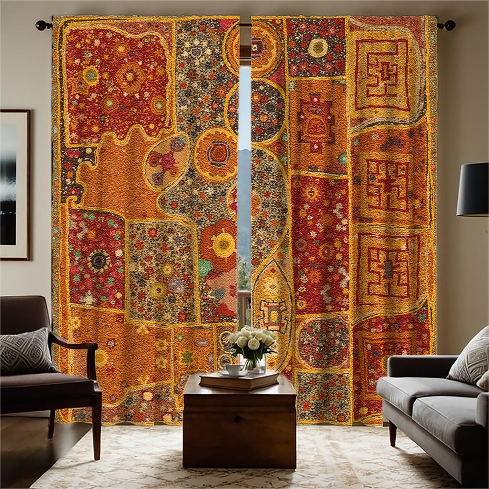Piece Set High Definition Digital Printed Curtain Colorful Patchwork Style Curtainhome Decoration Bohemian Made Of Polyester Washable