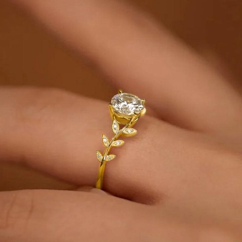 Huitan Trendy Women Wedding Rings Fancy Leaf Design Cubic Zirconia Rings Engagement Proposal Love Accessories for Female Jewelry