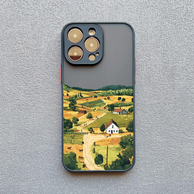 Rural Farm Scenery Pattern Phone Case For iPhone 17 16 15 14 Pro Max Plus 13 12 11 Pro Max Mini Cute Shockproof Back Cover Funda