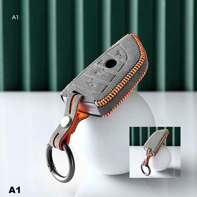 Hand Sewing Turn Fur Car Key Cover Case Suit for BMW Key Case 2 3 5 7 Series X1 X3 X5 X6 F45 F46 G20 G30 G32 G11 G12 F48 G01 F15