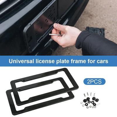 1/2pcs Number Plate Holder Black Car License Plate Frame Label Carbon Fiber License Plate Label Cover Universal Auto Parts