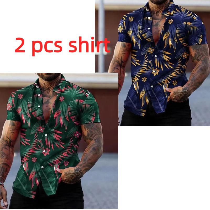 Golden Flower Plant Printing Shirt Summer Hawaiian Beach Vacation Clothing Men's Fashion Street Style Shirt Daily Men's and Women's Shirt