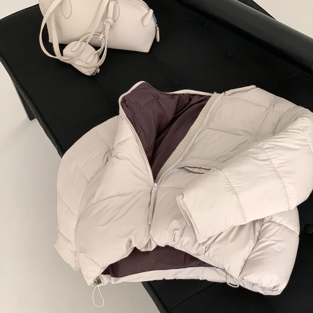 Korean Winter Short Puffer Coat for Women Round Neck Casual Loose Fit Petite Commuter Outerwear