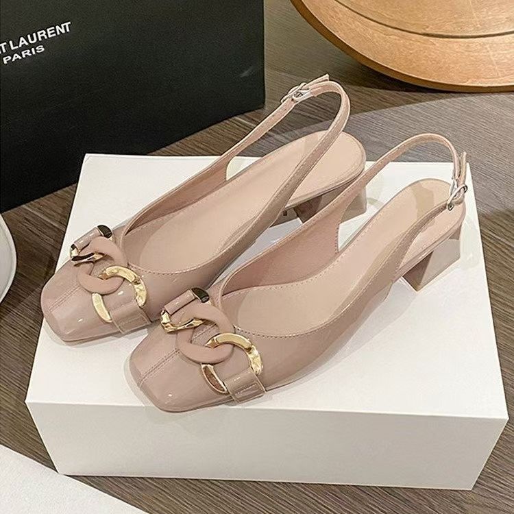 French temperament nude high heels women's 2025 new summer skirt with bag head sandals thick heel fairy single shoes