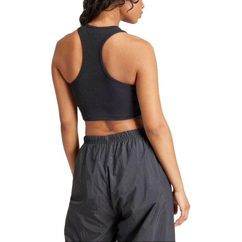 Adidas Originals Solid Color Cropped Letter Tank Top Women Tops Black IU2456