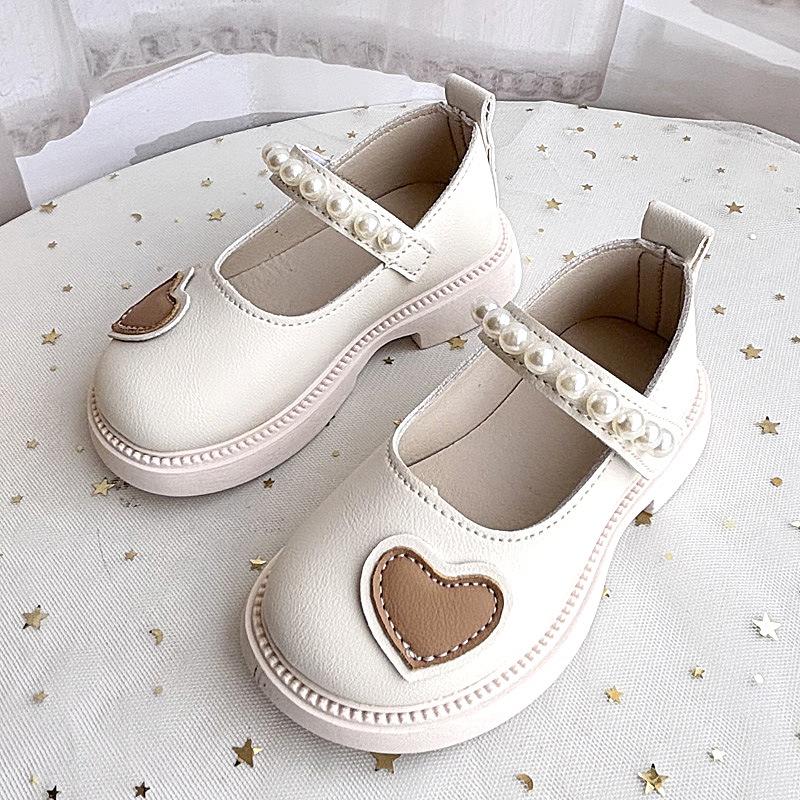 2025 New Trendy Brand Girls' Shoes Children's Foreign Style Love Rhinestone Princess Shoes Little Girl Soft Sole Single Shoes Versatile