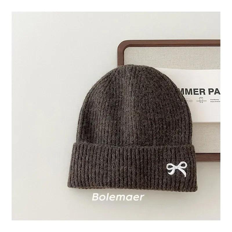 

New Fashion Knitted Hat for Kids Girl Sweet Embroidery Bow Kids Girl Beanie Cute Autumn Winter Warm Elastic Hat