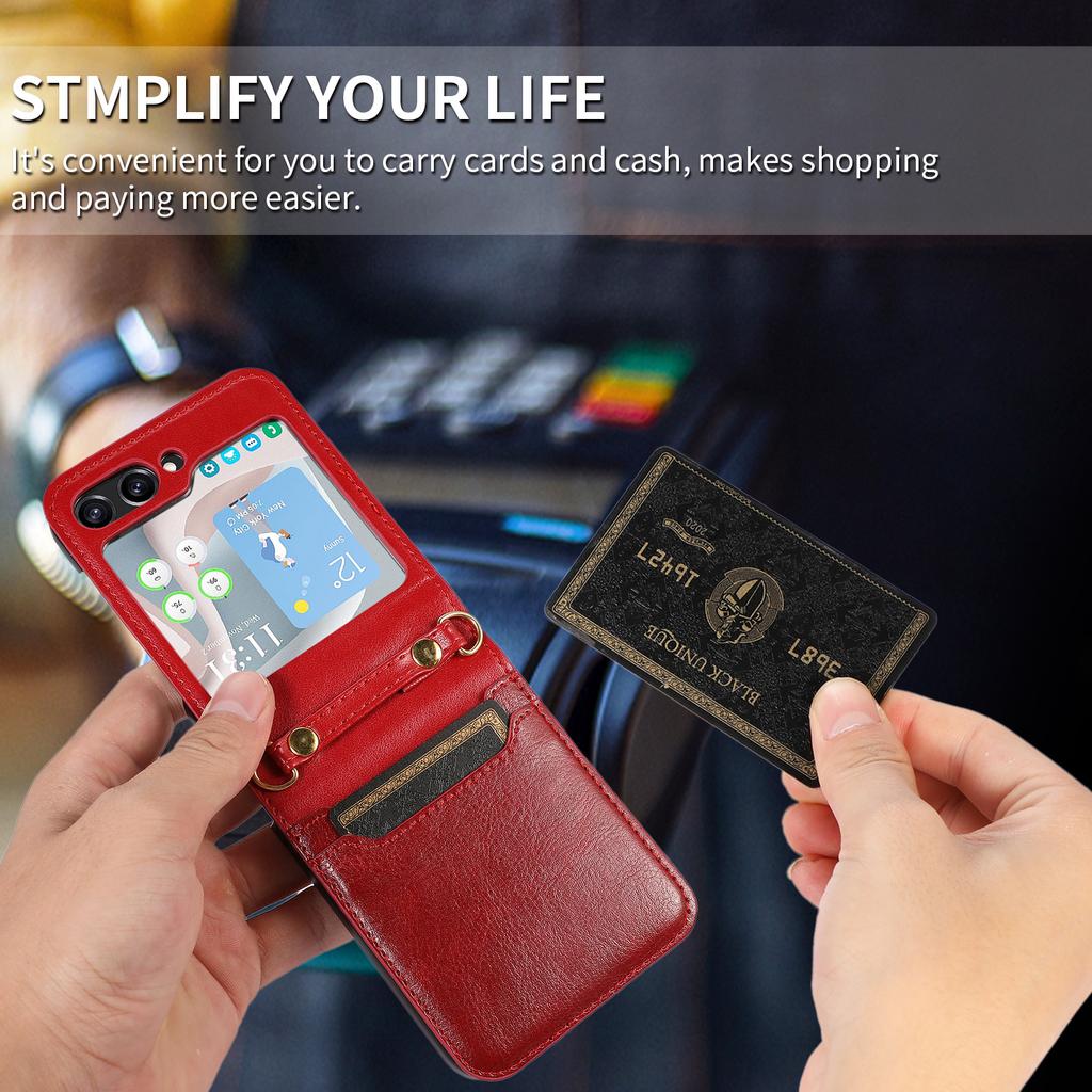 Applicable To Samsung Z Flip5Phone Case Foldable Flip4Crossbody Phone Case with Card Slot Protection