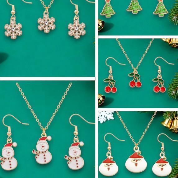 Flower Necklace and Earring Set , Sweet Christmas Jewelry , Alloy Chain 41 - 50 Cm , Trendy Cute Holiday Gift
