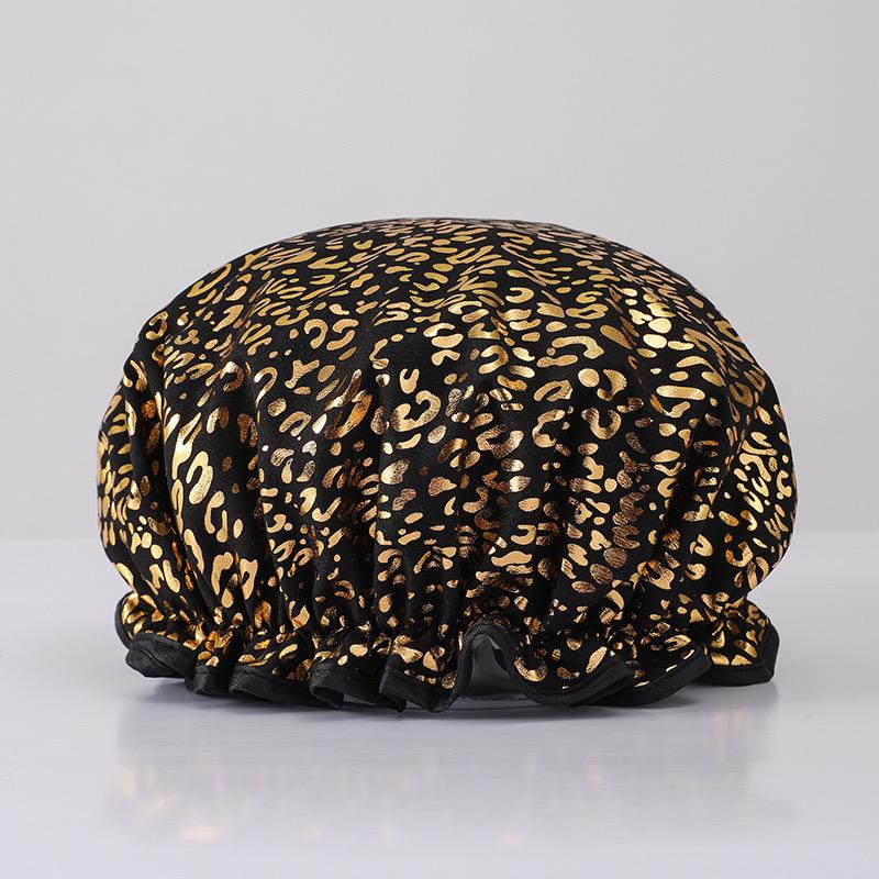 Shower Cap Waterproof Hair Cap Hot Gold Printed Polyester Cotton Shower Cap Bath Lady