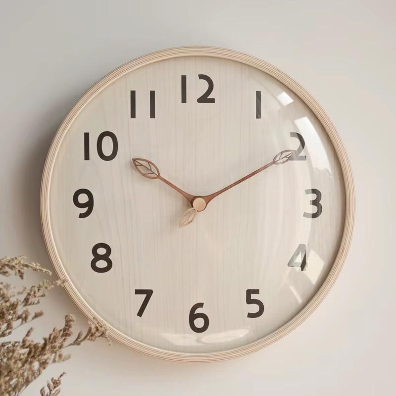 12inch Ultra-Quiet Wooden Wall Clock Nordic Style Simple Home Bedroom Leaf Pocket Watch for Living Room Wooden Wall Clocks