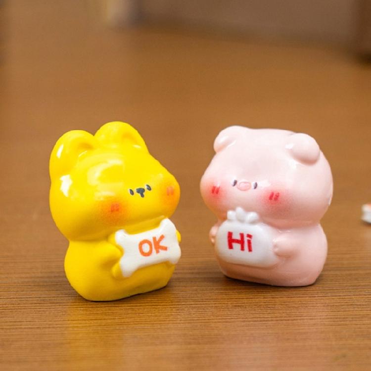 Collection Of 4 Funny Cartoon Animal Figurines With Emotional Signs For Enhancing Kids Room And Office Desktop Decors