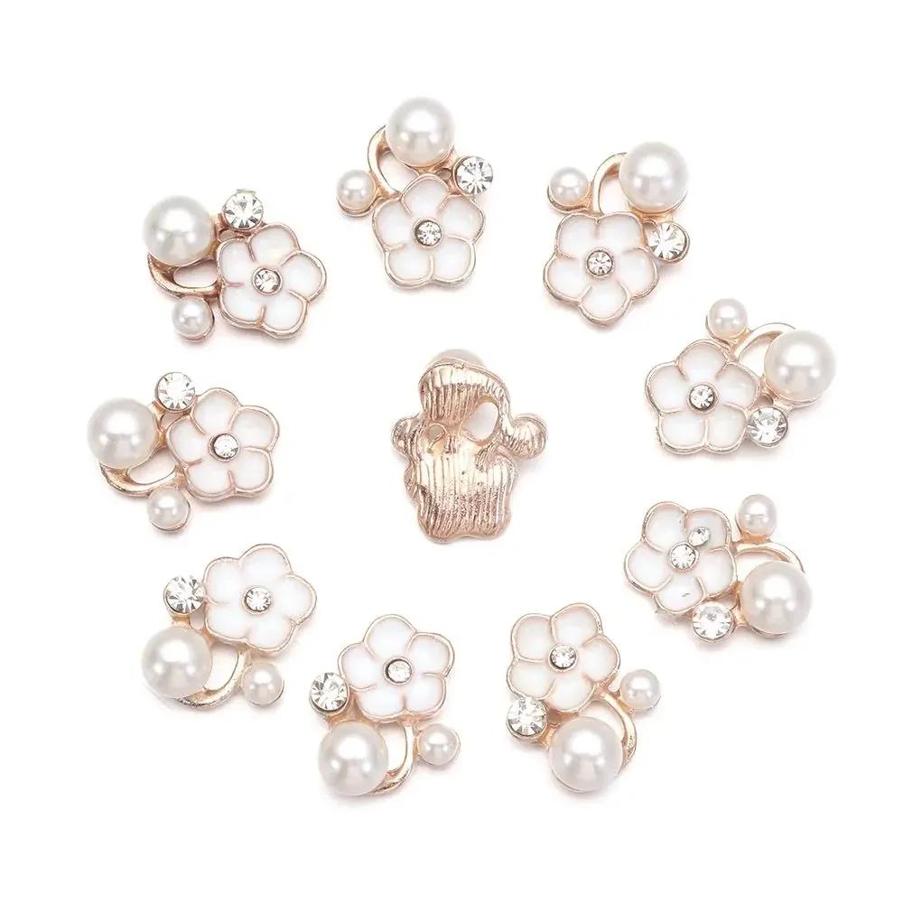 10Pcs Sparkling Hat Apparel Accessories Flower-shaped Rhinestone Buttons Pearl Hairpins Headwear Clip Pearl Button DIY Craft