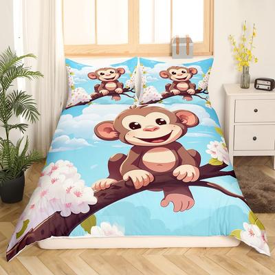 Apen Dekbedovertreksets voor Kinderen Dekbedovertrekken Lichtgewicht Donskamer Decor Queen Size 2 Kussensloop 1 Dekbedovertrek Geen Dekbed
