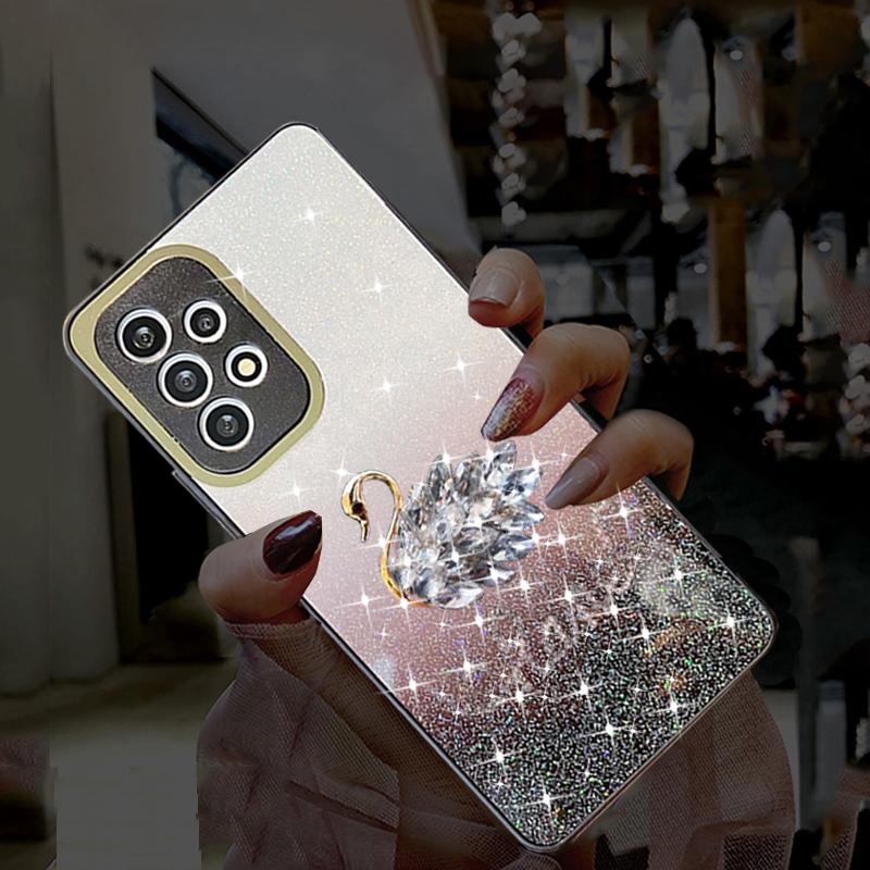 Glitzer Diamant Schwan Hülle für Samsung Galaxy A53 A73 A13 A12 A51 S22 S21 Redmi Note 11 10C iPhone 14 13 12 11 Pro Max Farbverlauf Bling Pailletten Soft Cover
