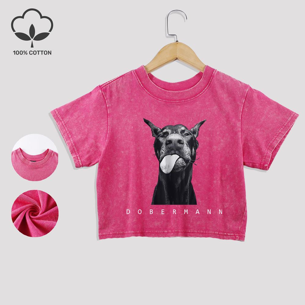 

Модная Креативность Принты Добермана Хлопковые Укороченные Футболки Кружевной Подол Выстиранные Футболки Стандартная Посадка Потертые Топы Повседневная Одежда XL