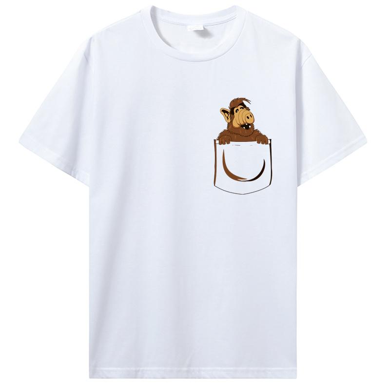 Funny Alf Pocket T Shirt Men Hipster Stylish Pure Cotton Unique Design Alien Life Form Tee Shirt Guys Punk Designer Streetwear