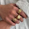 3Pcs/Set Vintage Gold Color Irregular Lava Open Ring Set for Women Men Punk Hip Hop Metal Wide Adjustable Chunky Ring Zircon