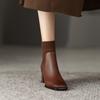 Fashion NEW Ankle Boots for Women Genuine Leather Square Toe Chunky Heel Shoes Winter Modern Boots Concise Vintage Knitting Short Boots