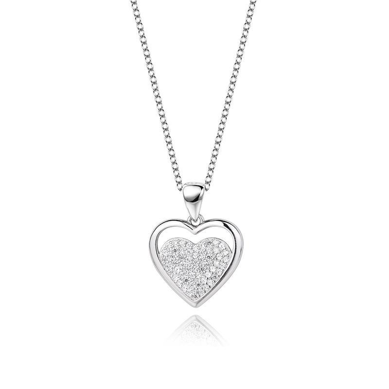 S925 Sterling Silver Micro Lnlay Heart -Shaped Love Necklace Simplicity Fashion Ladies Secklace Personality Jewelry Pendant
