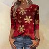 Women's Fashion Casual Christmas Tree Printed Round Neck Three-Quarter Sleeve T-Shirt Top