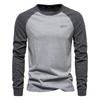 T-shirt da uomo 100% Cotone Manica Lunga Girocollo Patchwork Casual T-shirt per Uomo
