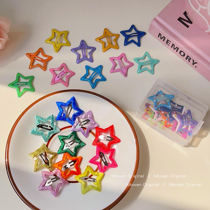 10Pcs/Set Solid Color Star Hair Clips For Kids Girls Headwear Alloy Barrettes Cute Glitter BB Clips Hairpins Hair Accessories