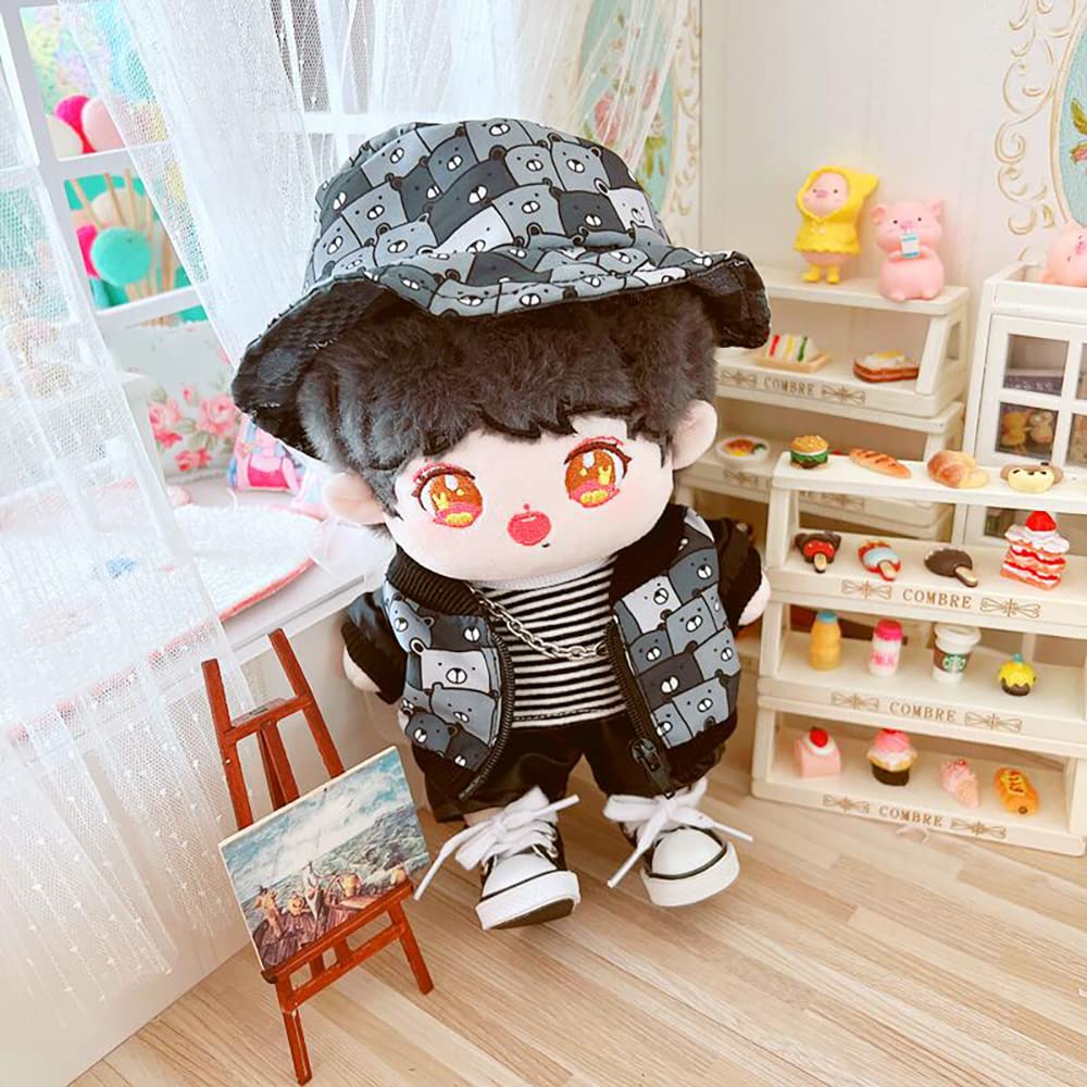 Niannyyhouse 20cm Doll Clothes Cotton Doll Clothes Bear Pattern Hat Coat Striped T-Shirt Leather Pants Doll Baby Clothes Dress Up Stuffed Animal (B)