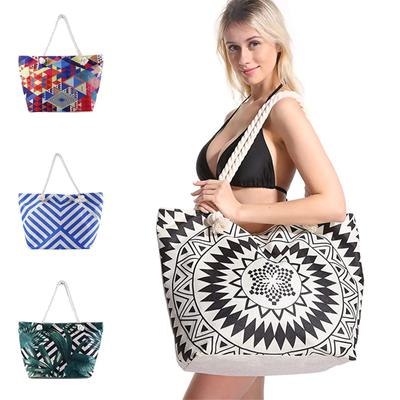 Damen Strandtasche Tragetasche Sandabweisend Tragetasche Reißverschluss Innentasche Seilgriff Segeltuch Reißverschluss Pool Fitnessstudio Picknick Reise Wochenende Zubehör