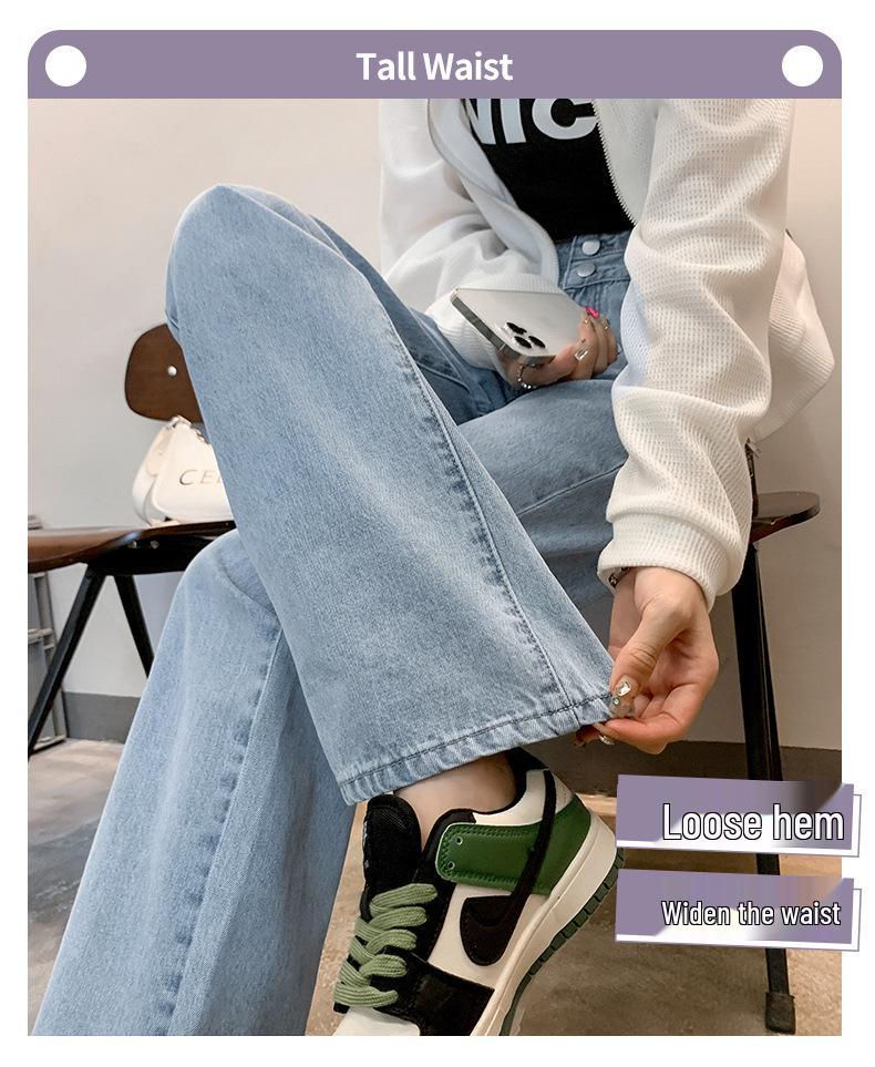 Korean Style High-Waisted Wide-Leg Jeans for Women - Spring/Autumn, Pear-Shaped, Slimming Double-Button, Drape Straight Floor-Length Pants