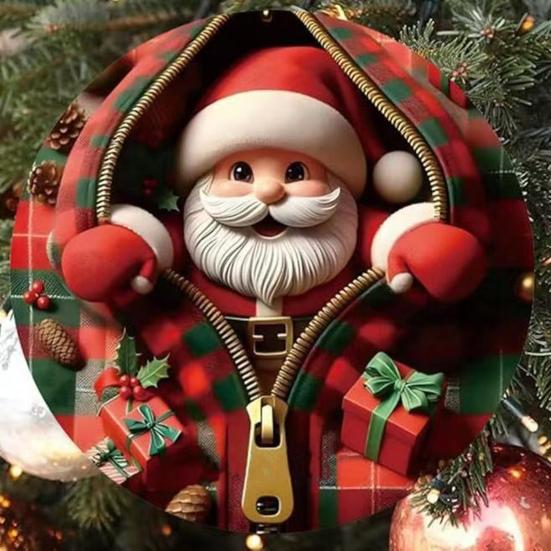 Vánoční ozdoby Santa Claus/Sobi/Tučňák/Perníkový muž v červeném kostkovaném designu na zip Kulaté 2D akrylové ozdoby na sváteční strom