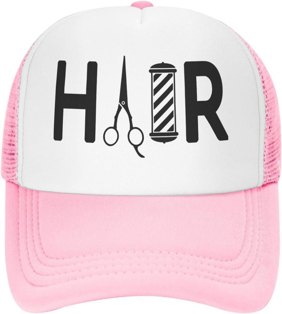 Hair Barber Pole Scissors Graphic Trucker Hat Polyester Adjustable Mesh Baseball Cap Casual