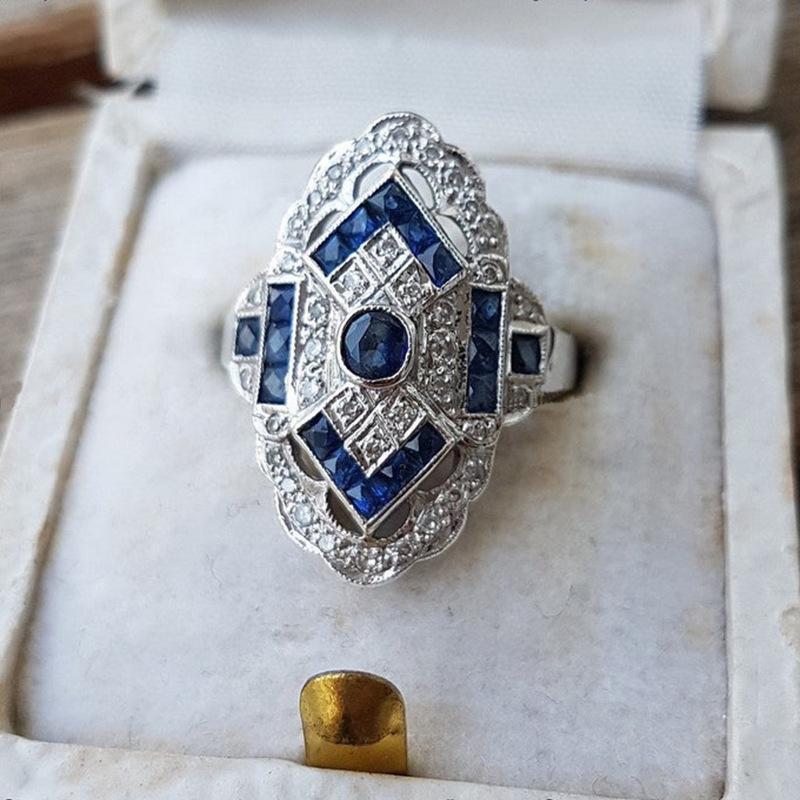 

Personalized Design Ring Blue Zircon Copper Inlaid Geometric Shape no. 10