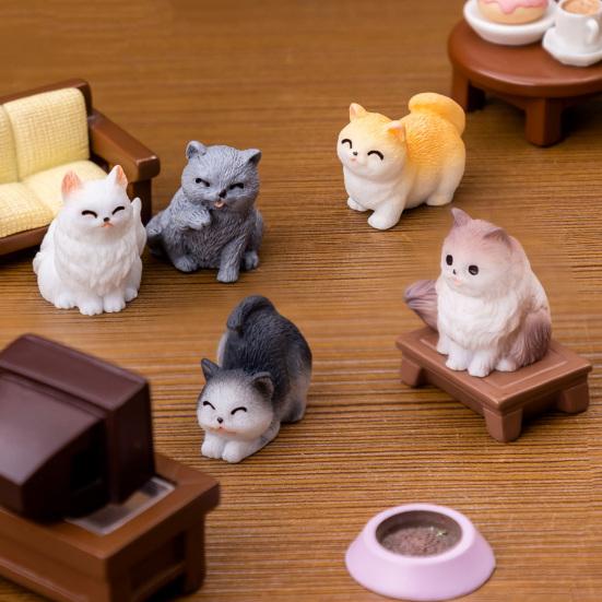 Yousheng 12Pcs Miniature Cat Figurine Mini Simulation Kitten Statue Resin Animal Ornament Microlandscape Dollhouse Car Dashboard Decoration
