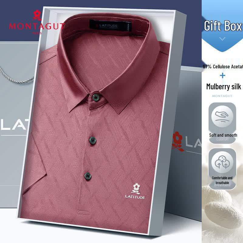 

MONTAGUT Men s Summer Acetate & Silk Blend Short-Sleeve Polo Shirt 54