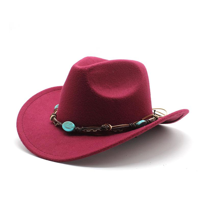 Jewel Cowboy Hat Woolen Curl Top Hat Ethnic Style Curved Brim Top Hat Tibetan Travel Hat Western Cowboy Hat