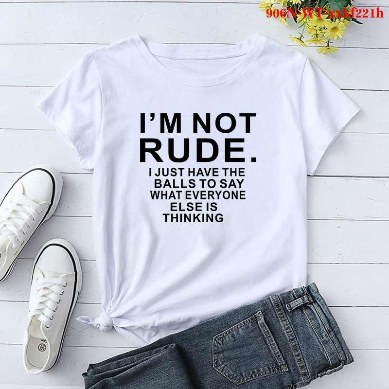 Women's Fashion Printed I'm Not Rude Print T-shirts Summer Casual Loose Round Neck Creative Personalized T-shirts