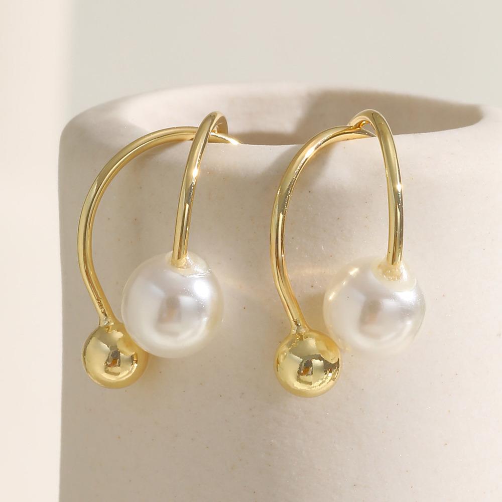 Vnox 1 Pair Chic Immitation Pearl Ear Cuff for Women Girls, Crossed Metal Lines Ear Bones Cuff, Ins Style Dainty Jewelry