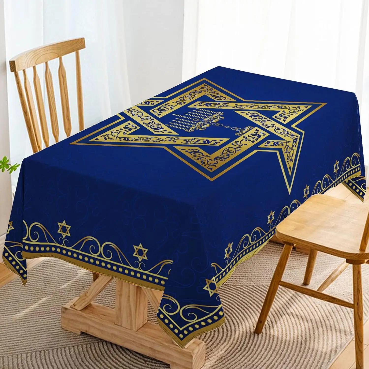 Hanukkah Rectangle Tablecloth Jewish Chanukah Star of David Table Decoration Menorah Festival Day Kitchen Dining Table Cover 100x140cm