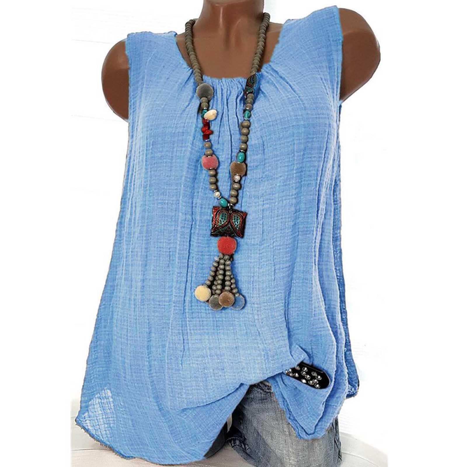 Women s Fashion Sleeveless Round Neck Loose Casual Color Casual Vest Top XXL