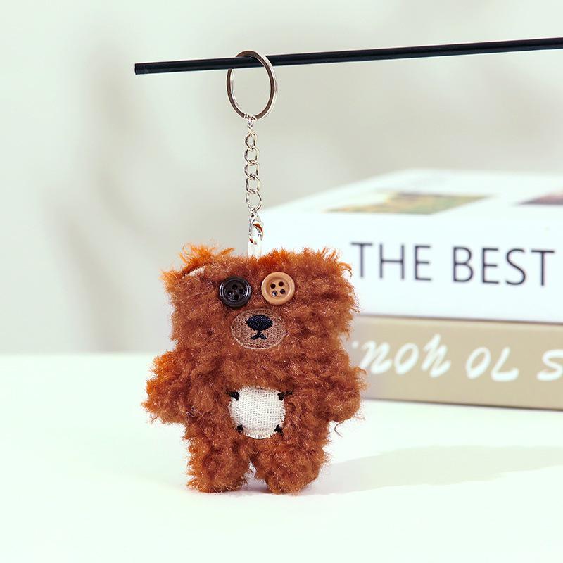 Schattige Krullende Pluche Beer Poppetje Sleutelhanger Hanger met Knoopogen