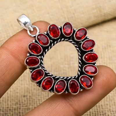 Red Garnet Gemstone 925 Sterling Silver Handmade Antique Jewelry Gift For Mother Pendant
