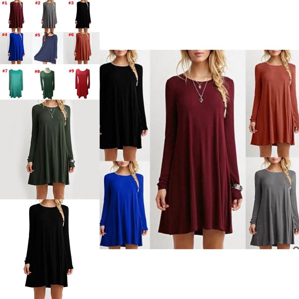 Elegant Women Autumn Fashion Basic Loose Slim Long Sleeve Mini Dress In S-5xl