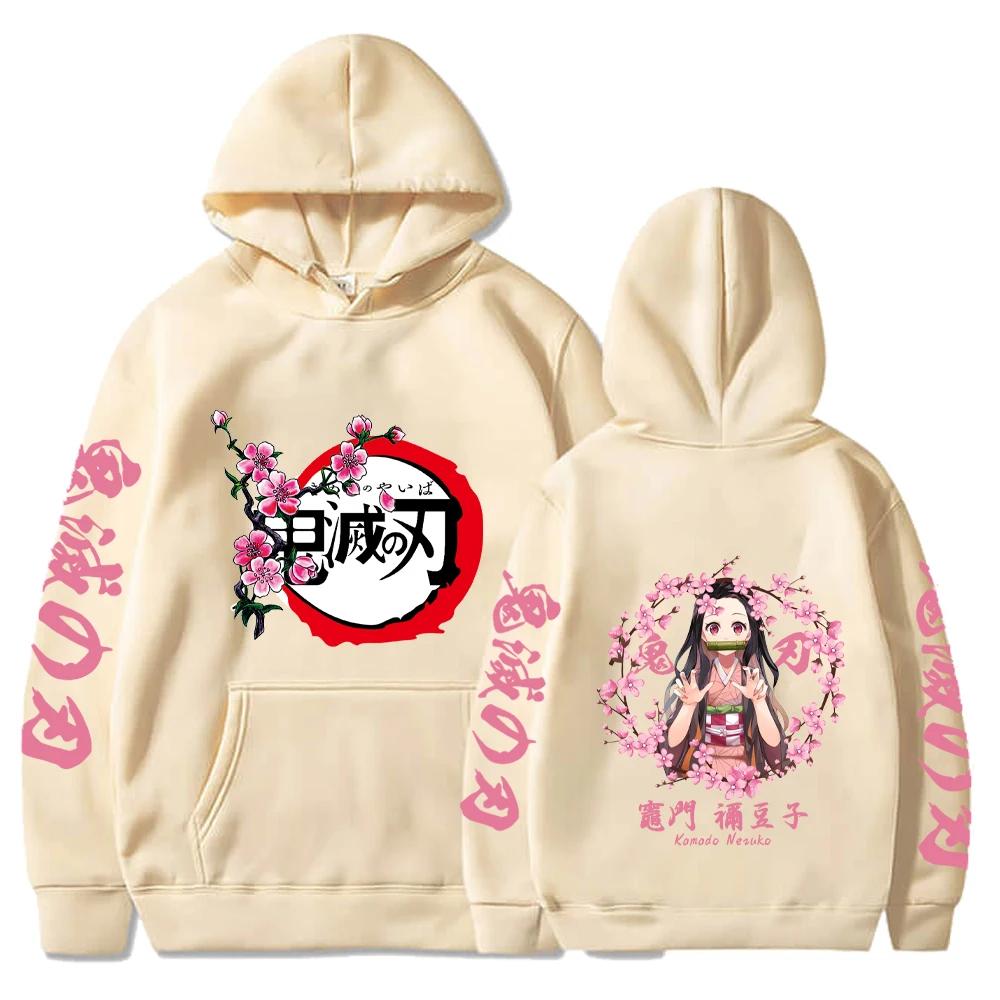 Harajuku Demon Slayer Nadměrná mikina s kapucí Grafický potisk Kamado Nezuko Dámské mikiny Dlouhý rukáv Módní Dámské Streetwear
