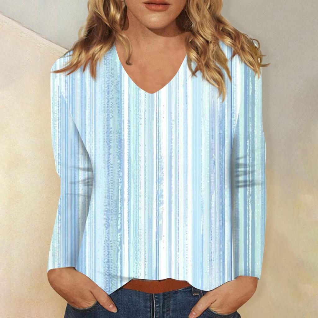Women's Fashion Daily Versatile Casual V-Neck Long Sleeve Printed Top