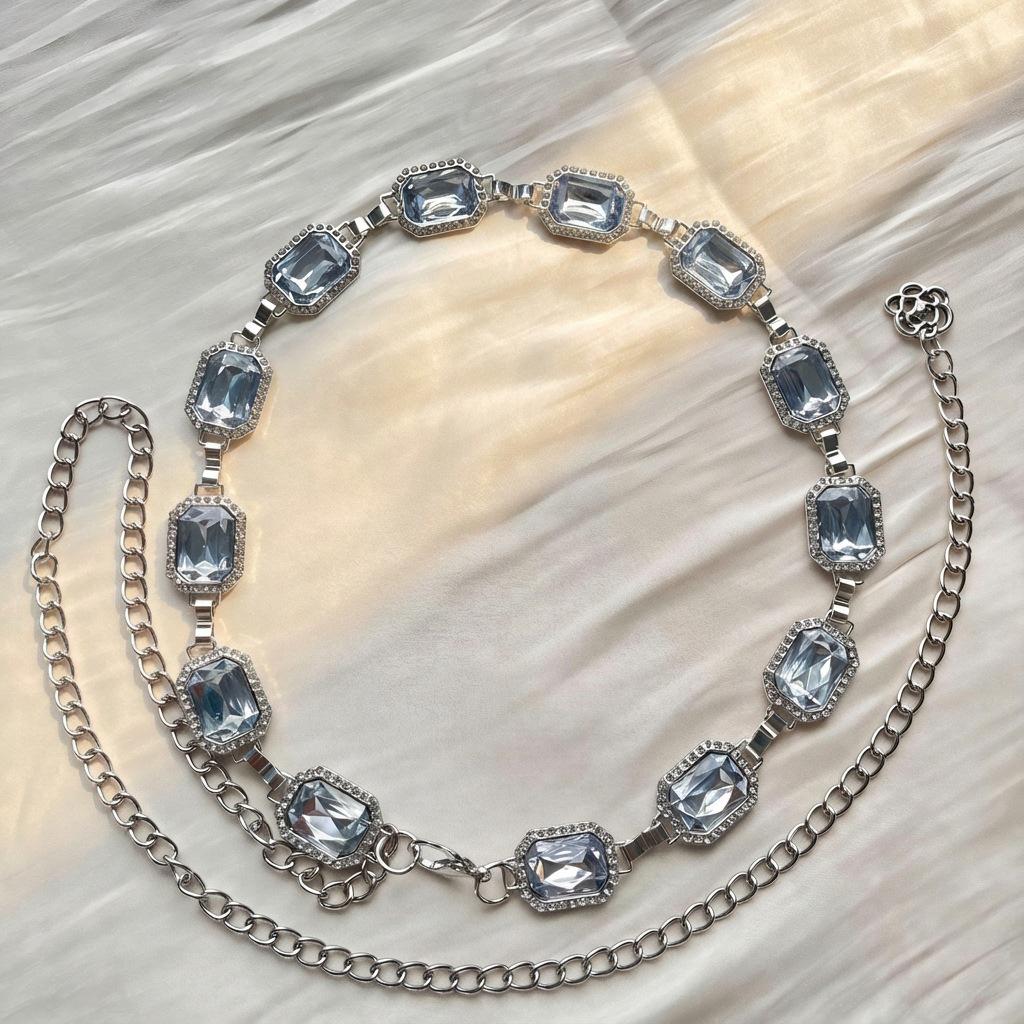 Elegant Square Rhinestone Waist Chain Skirt Cincher